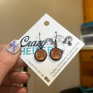 Small Square Stamped Leather Earrings